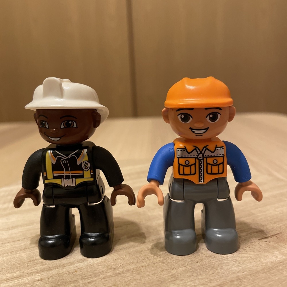 LEGO DUPLO Construction Worker & Firefighter Figures Lot 2 Orange Hat White